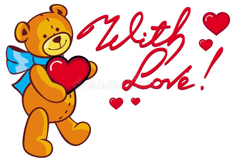 ` Artistique des textes écrits avec amour ! ` et ours de nounours mignon tenant le coeur rouge illustration de vecteur ` Artistique des textes écrits avec amour ! ` et ours de nounours mignon tenant le coeur rouge illustration de vecteur