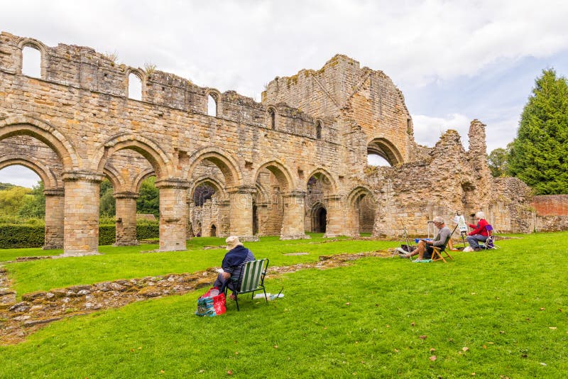 Artists Painting at Buildwas Abbey, Shropshire. stock photo Artists Painting at Buildwas Abbey, Shropshire. stock photo