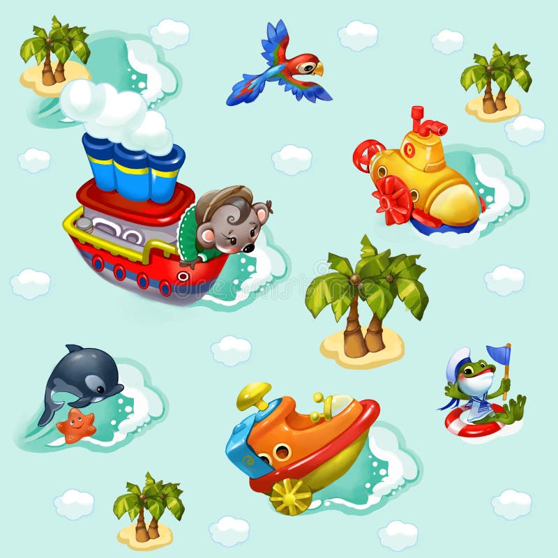 Artoon dieren Ð die ¡ het blauwe overzees reizen vector illustratie Artoon dieren Ð die ¡ het blauwe overzees reizen vector illustratie