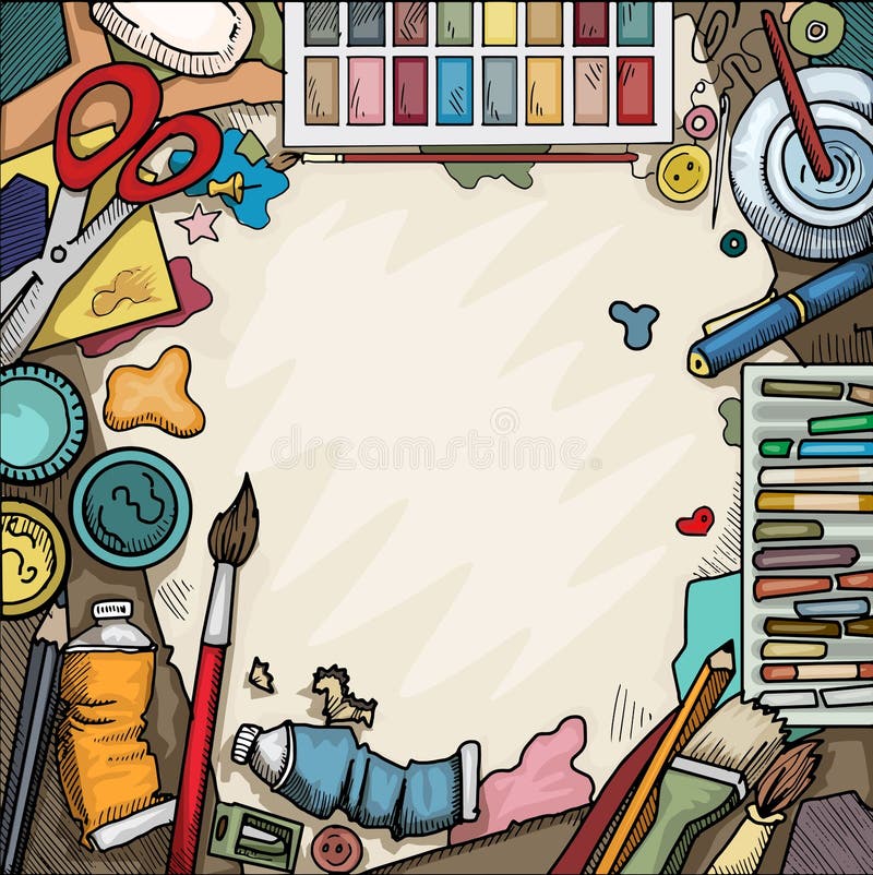 https://thumbs.dreamstime.com/b/arts-crafts-table-background-ariel-view-various-objects-surrounding-blank-piece-paper-57940639.jpg