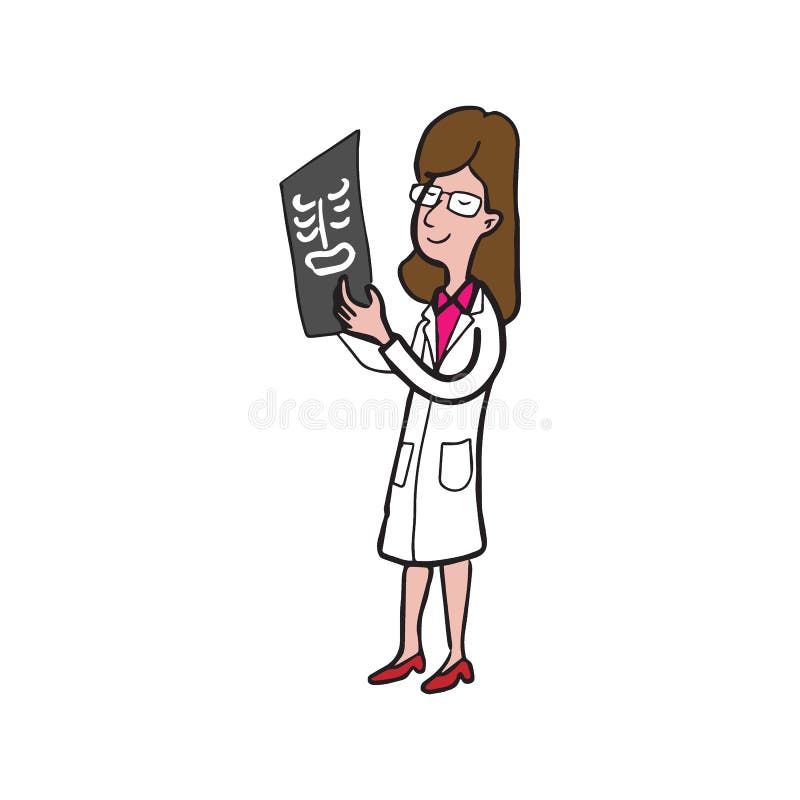 Arts die x-ray de tekeningsvrouw van het filmbeeldverhaal bekijken vector illustratie Arts die x-ray de tekeningsvrouw van het filmbeeldverhaal bekijken vector illustratie