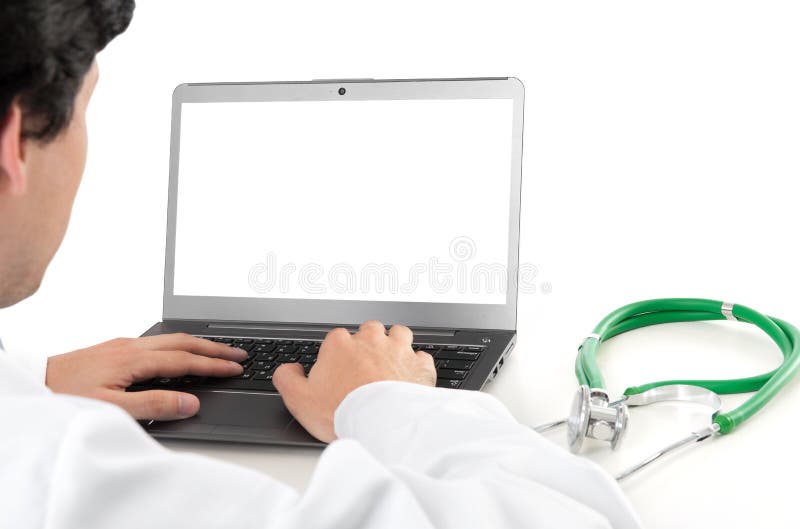 Arts en laptop met het lege scherm royalty-vrije stock foto Arts en laptop met het lege scherm royalty-vrije stock foto