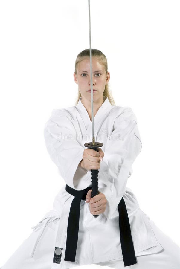 Fille Avec Le Katana Et La Ceinture Noire Photo stock Image du
