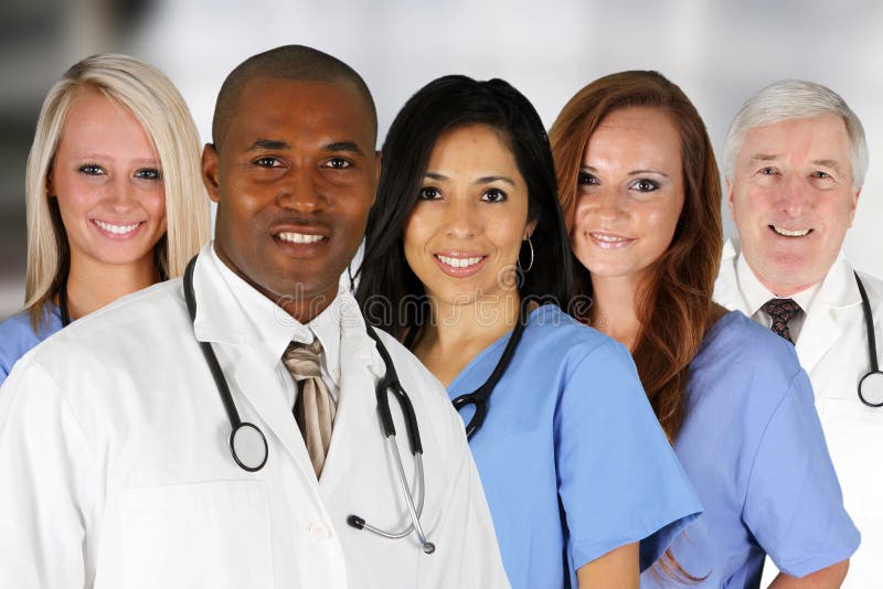 Group of doctors and nurses set in a hospital. Group of doctors and nurses set in a hospital