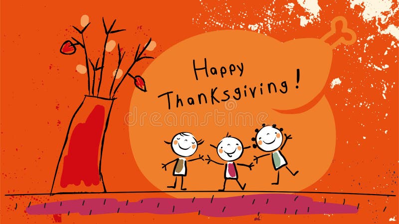 Happy thanksgiving, with kids vector illustration. Childlike drawing, scribble. Happy thanksgiving, with kids vector illustration. Childlike drawing, scribble.