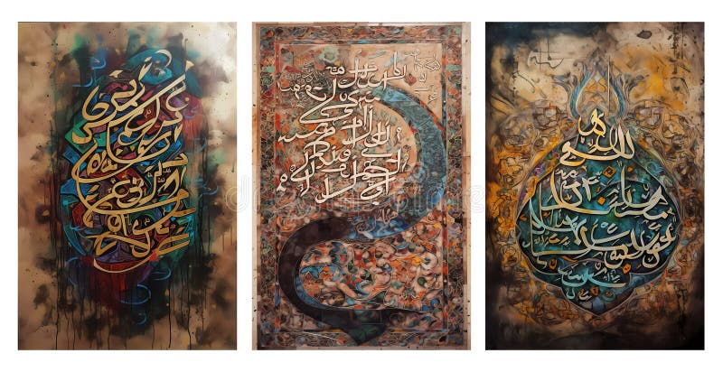 Artwork canvas painting wall decor. Arabic letters manipulation background vector illustration