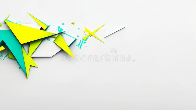 The artwork consists of abstract yellow and blue shapes, created using 3D rendering and graphic design techniques royalty free illustration
