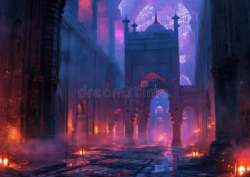 A painting of a castle with fireworks in the background royalty free stock photo