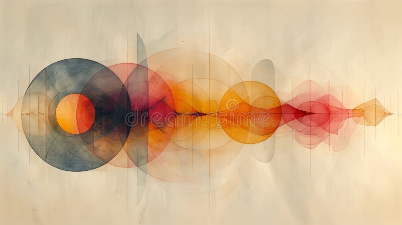 Abstract Art Depicting Vibrant Sound Waves and Colorful Circular Forms in a Creative Design stock images