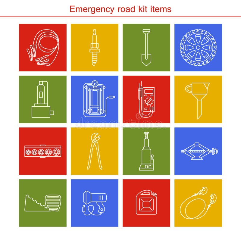 Artículos del equipo del camino de la emergencia libre illustration Artículos del equipo del camino de la emergencia libre illustration