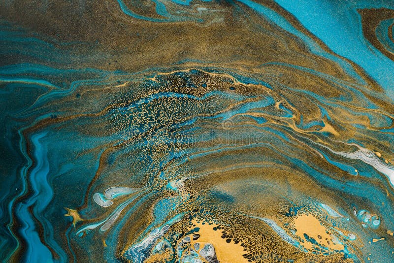 Artă acrilică fluidă. puncte de incluziune a aurului și valuri de acamarină. fundal marbleizat abstract sau textură royalty free stock image