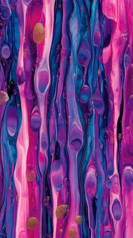 Artă fluidă abstractă cu vârfuri roz și albastre și accente de aur vibrante și dinamice. Artă modernă și concept de creativitate stock photo