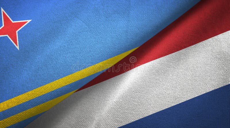 Aruba and Netherlands two flags textile cloth, fabric texture