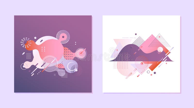 As bandeiras do inclinação ajustaram - o sumário fluido da cor formas geométricas e da bolha nos fundos violetas e brancos ilustração stock As bandeiras do inclinação ajustaram - o sumário fluido da cor formas geométricas e da bolha nos fundos violetas e brancos ilustração stock