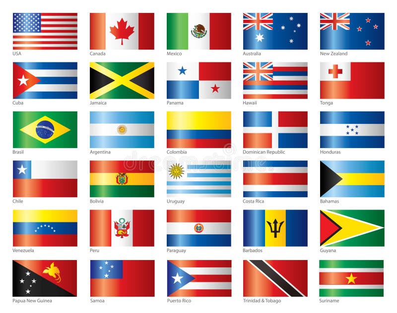 As bandeiras lustrosas ajustaram América & Oceania ilustração do vetor As bandeiras lustrosas ajustaram América & Oceania ilustração do vetor