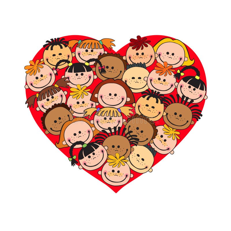 As caras do bebê dos desenhos animados no coração deram forma à cara do vetor do quadro, amor, sorriso, ilustração, infância, cri ilustração stock As caras do bebê dos desenhos animados no coração deram forma à cara do vetor do quadro, amor, sorriso, ilustração, infância, cri ilustração stock