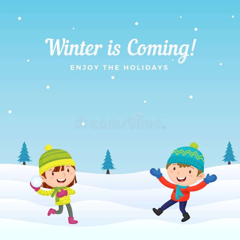 As crianças felizes apreciam jogar a luta da bola de neve na ilustração do vetor do fundo da estação do inverno Cartão do feriado ilustração royalty free As crianças felizes apreciam jogar a luta da bola de neve na ilustração do vetor do fundo da estação do inverno Cartão do feriado ilustração royalty free