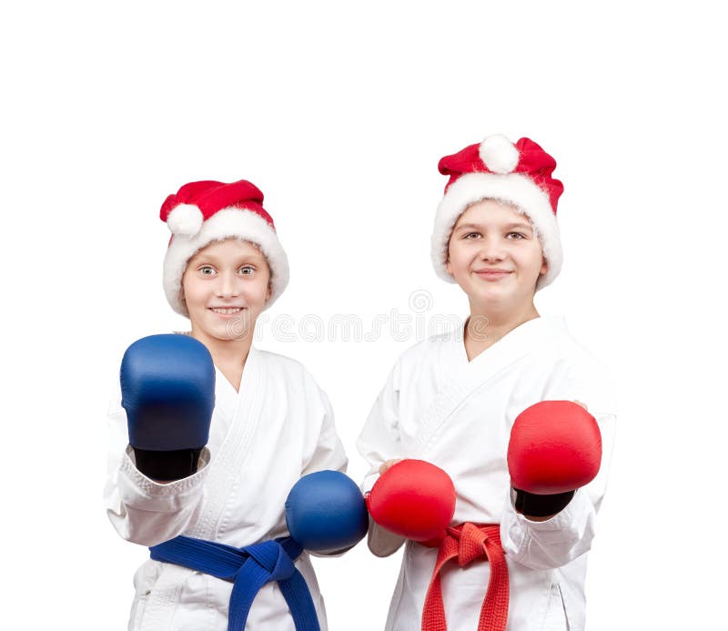 As crianças no karategi estão estando na cremalheira do karaté foto de stock As crianças no karategi estão estando na cremalheira do karaté foto de stock