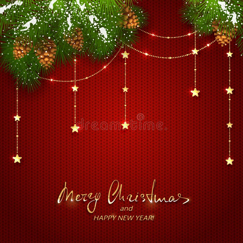As decorações do Natal com as estrelas douradas no vermelho fizeram malha o backgroun ilustração stock As decorações do Natal com as estrelas douradas no vermelho fizeram malha o backgroun ilustração stock