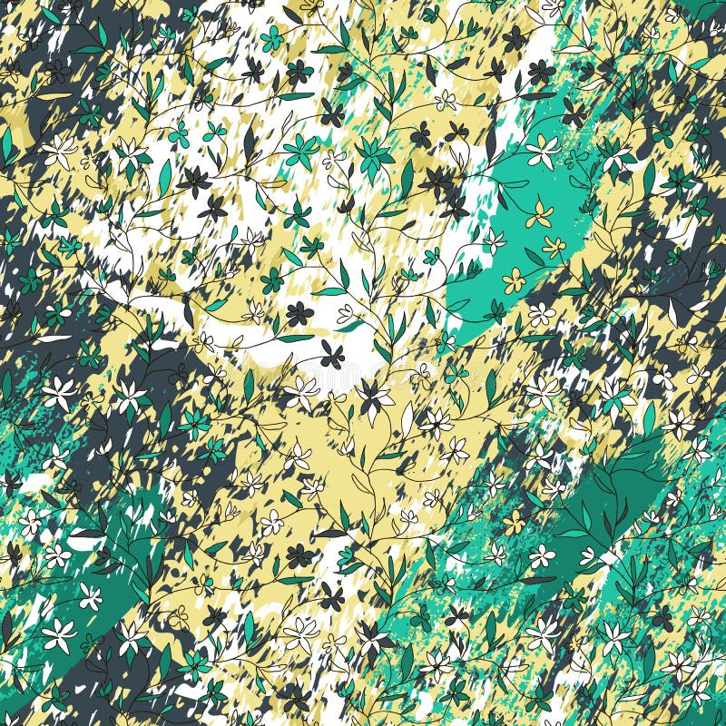 As flores pequenas tiradas mão em fundo textured com raias, cursos, espirram e mancham ilustração stock As flores pequenas tiradas mão em fundo textured com raias, cursos, espirram e mancham ilustração stock