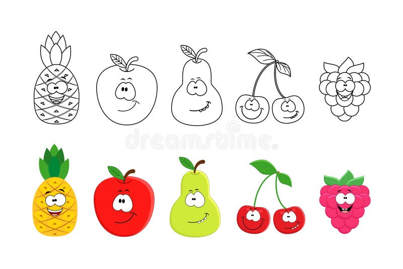 Foto De Stock Frutas Desenho Para Colorir Livro, Royalty-Free