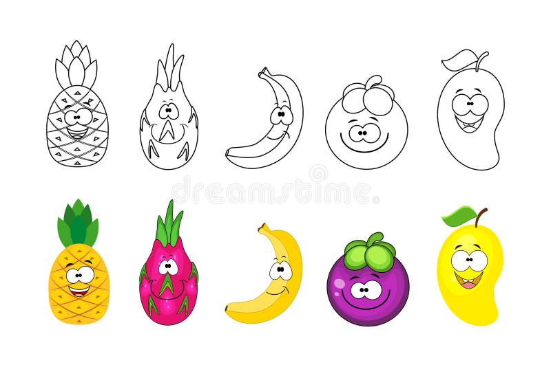 Desenho De Página Para Colorir Frutas Felizes Com Alguns Esboços