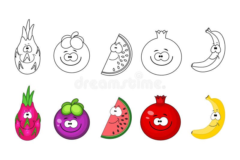 Desenho De Página Para Colorir Frutas Felizes Com Alguns Esboços