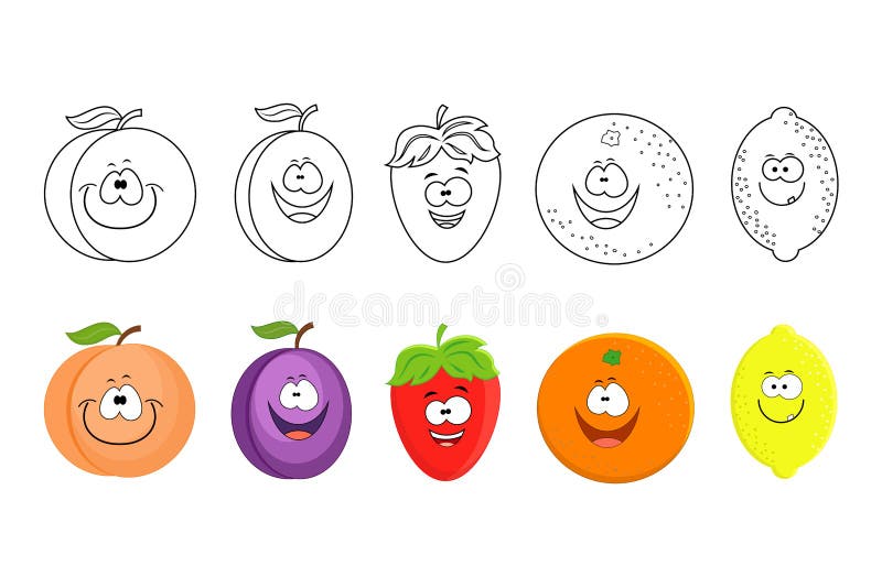 Foto De Stock Frutas Desenho Para Colorir Livro, Royalty-Free