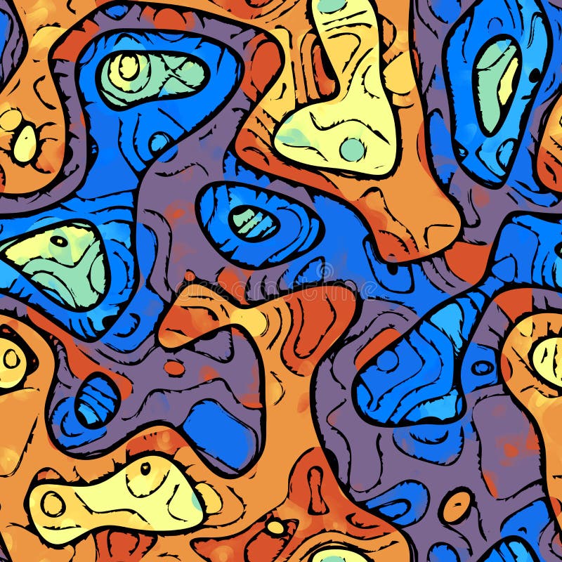 As gotas violetas azuis sem emenda abstratas da pintura do amarelo alaranjado texture o fundo ilustração stock As gotas violetas azuis sem emenda abstratas da pintura do amarelo alaranjado texture o fundo ilustração stock