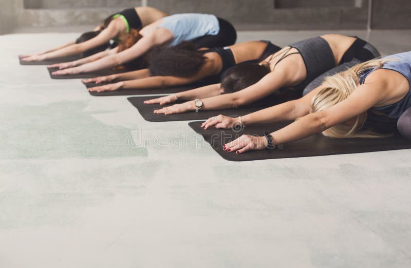 Women in yoga class, half tortoise pose stretching. Healthy lifestyle in fitness club. Women in yoga class, half tortoise pose stretching. Healthy lifestyle in fitness club.