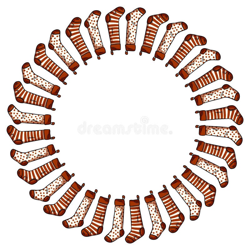 As meias do Natal circundam o molde colorido do cartão do ornamento ilustração royalty free As meias do Natal circundam o molde colorido do cartão do ornamento ilustração royalty free