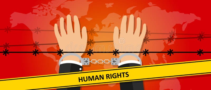 As mãos da ilustração da liberdade dos direitos humanos sob o crime do fio contra o símbolo do ativismo da humanidade algemam ilustração do vetor As mãos da ilustração da liberdade dos direitos humanos sob o crime do fio contra o símbolo do ativismo da humanidade algemam ilustração do vetor