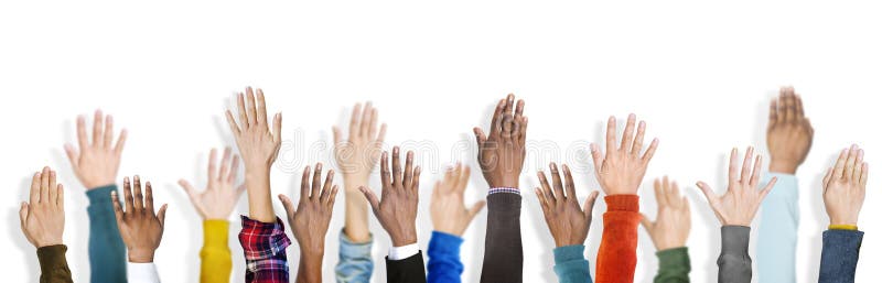 Group of Multiethnic Diverse Hands Raised. Group of Multiethnic Diverse Hands Raised