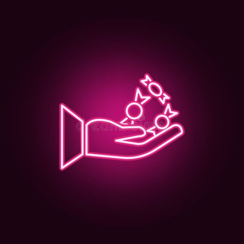 As mãos humanas guardam o ícone de néon do Dia das Bruxas dos doces r ?cone simples para Web site, design web, app m?vel, informa ilustração royalty free As mãos humanas guardam o ícone de néon do Dia das Bruxas dos doces r ?cone simples para Web site, design web, app m?vel, informa ilustração royalty free