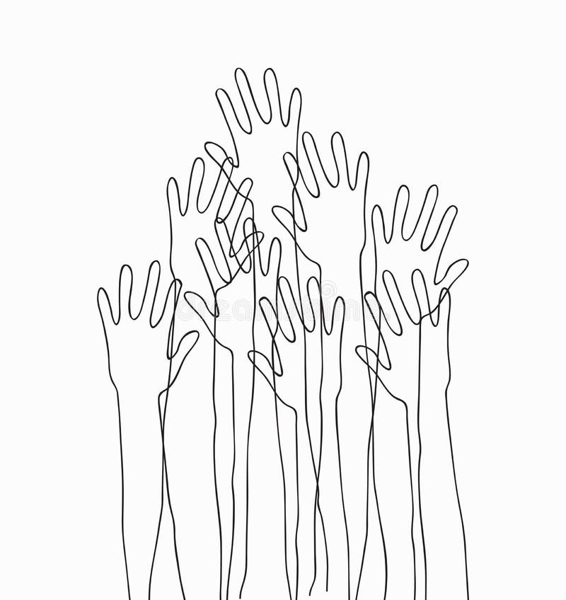 Hands up concert. Monochrome cartoon silhouette hands raised up in the air. Suitable for posters, flyers, banners.Vector illustration isolated on white background. Hands up concert. Monochrome cartoon silhouette hands raised up in the air. Suitable for posters, flyers, banners.Vector illustration isolated on white background.