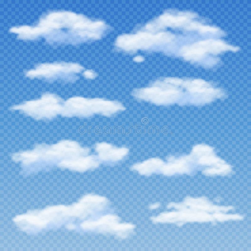 Ilustração vetorial de nuvens brancas sobre fundo azul transparente ilustração do vetor