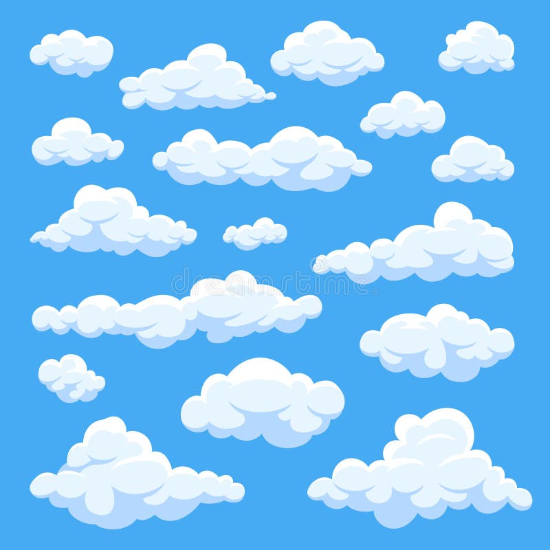 As nuvens dos desenhos animados isoladas no panorama do céu azul vector a coleção ilustração royalty free As nuvens dos desenhos animados isoladas no panorama do céu azul vector a coleção ilustração royalty free