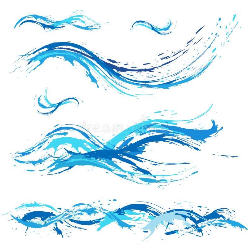 As ondas do mar e de oceano, mancha azul da pintura, espirram, deixam cair ilustração stock As ondas do mar e de oceano, mancha azul da pintura, espirram, deixam cair ilustração stock