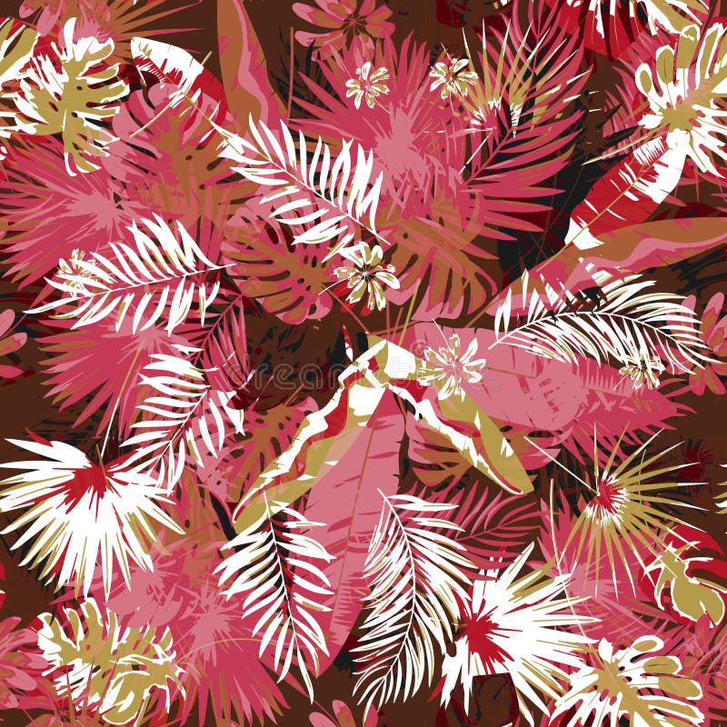 As palmeiras sem emenda florais tropicais modelam cores na moda de um fundo da camuflagem Plantas exóticas da pintura gráfica e ilustração royalty free As palmeiras sem emenda florais tropicais modelam cores na moda de um fundo da camuflagem Plantas exóticas da pintura gráfica e ilustração royalty free