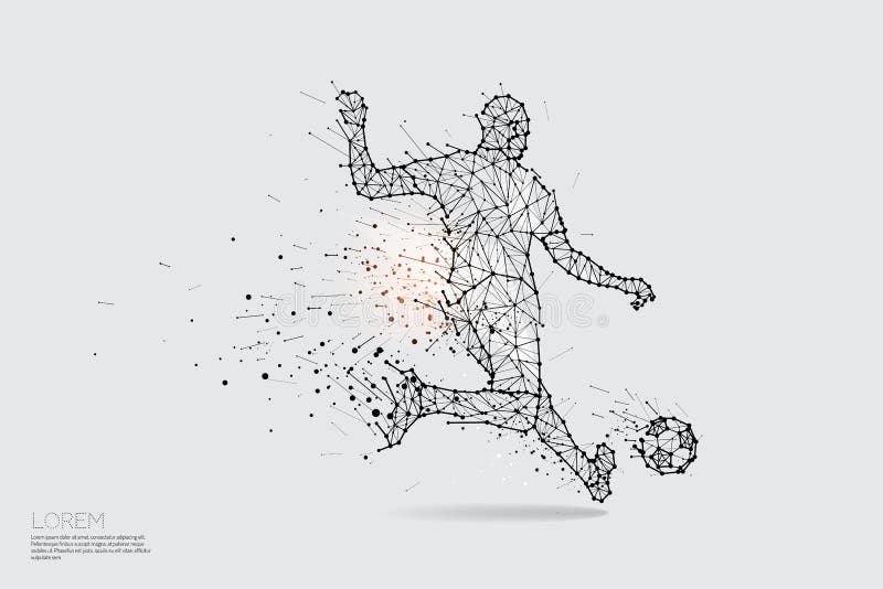 As partículas, a arte geométrica, a linha e o ponto do jogador de futebol sh ilustração stock As partículas, a arte geométrica, a linha e o ponto do jogador de futebol sh ilustração stock