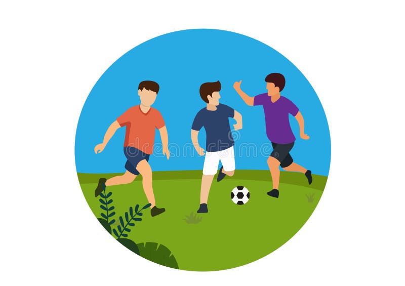 Um jogo de futebol com três jogadores em campo