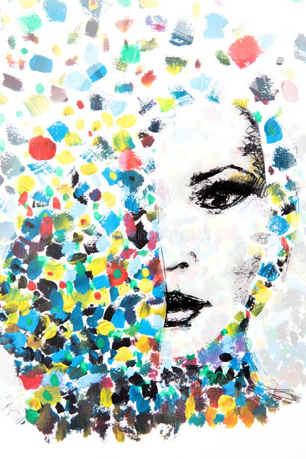 As pinturas originais de um retrato do ` s da mulher elegante combinaram com ilustração do vetor As pinturas originais de um retrato do ` s da mulher elegante combinaram com ilustração do vetor