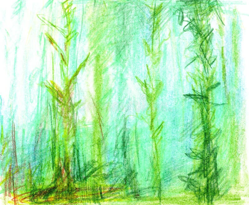 As plantas subaquáticas das algas na parte inferior do lago crescem acima na água azul, desenho descuidado com lápis da aquarela ilustração do vetor As plantas subaquáticas das algas na parte inferior do lago crescem acima na água azul, desenho descuidado com lápis da aquarela ilustração do vetor