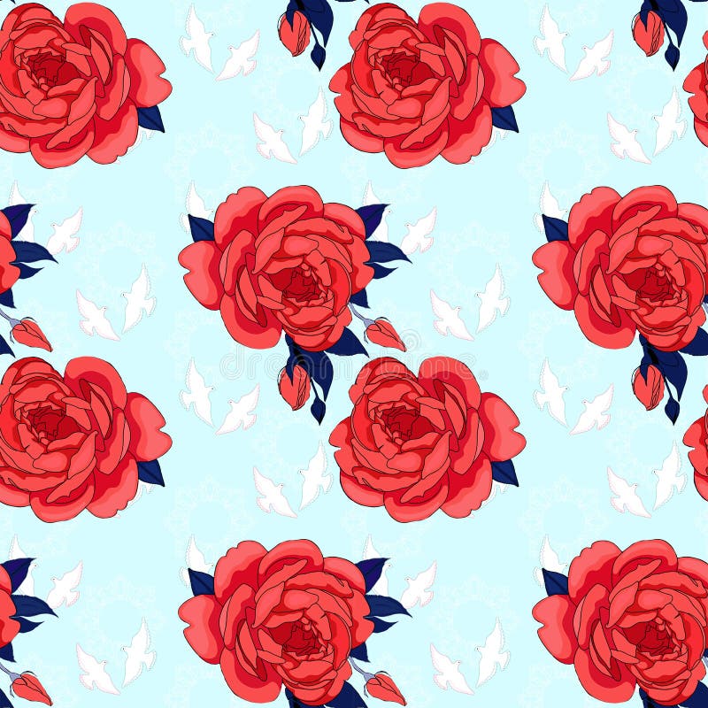 As rosas vermelhas, mergulharam no céu ilustração stock As rosas vermelhas, mergulharam no céu ilustração stock
