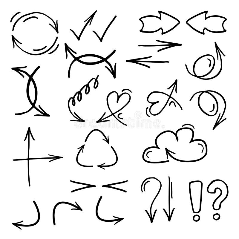 As setas pretas tiradas mão em um fundo branco são usadas como o objeto ilustração royalty free As setas pretas tiradas mão em um fundo branco são usadas como o objeto ilustração royalty free