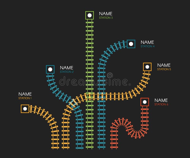 As trilhas de estrada de ferro, ícone simples railway, sentido do ferrovia, trem seguem ilustrações coloridas do vetor no preto
