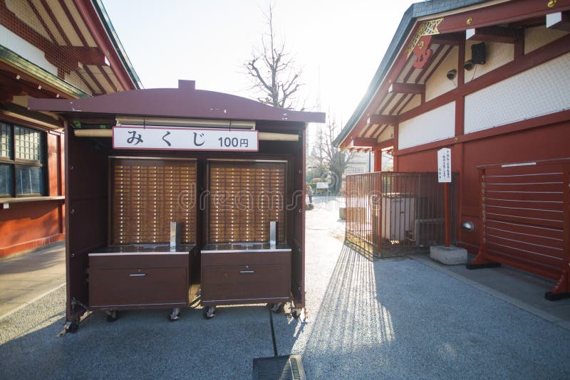 Asakura - Japan , 18 February 2016 :: O-mikuji random fortune paper in box at Asakusa Temple. Asakura - Japan , 18 February 2016 :: O-mikuji random fortune paper in box at Asakusa Temple