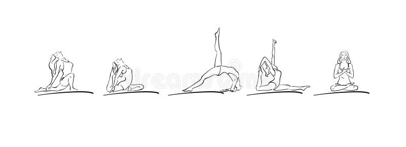 Asanas de ejecución de la yoga de la mujer ilustración del vector Asanas de ejecución de la yoga de la mujer ilustración del vector