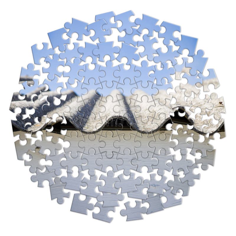 Asbestos removal - concept image in circular jigsaw puzzle shap stock photos