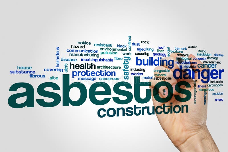 Asbestos word cloud concept on grey background stock photo